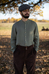 Men's linen shirt with mandarin collar. And velvet pants