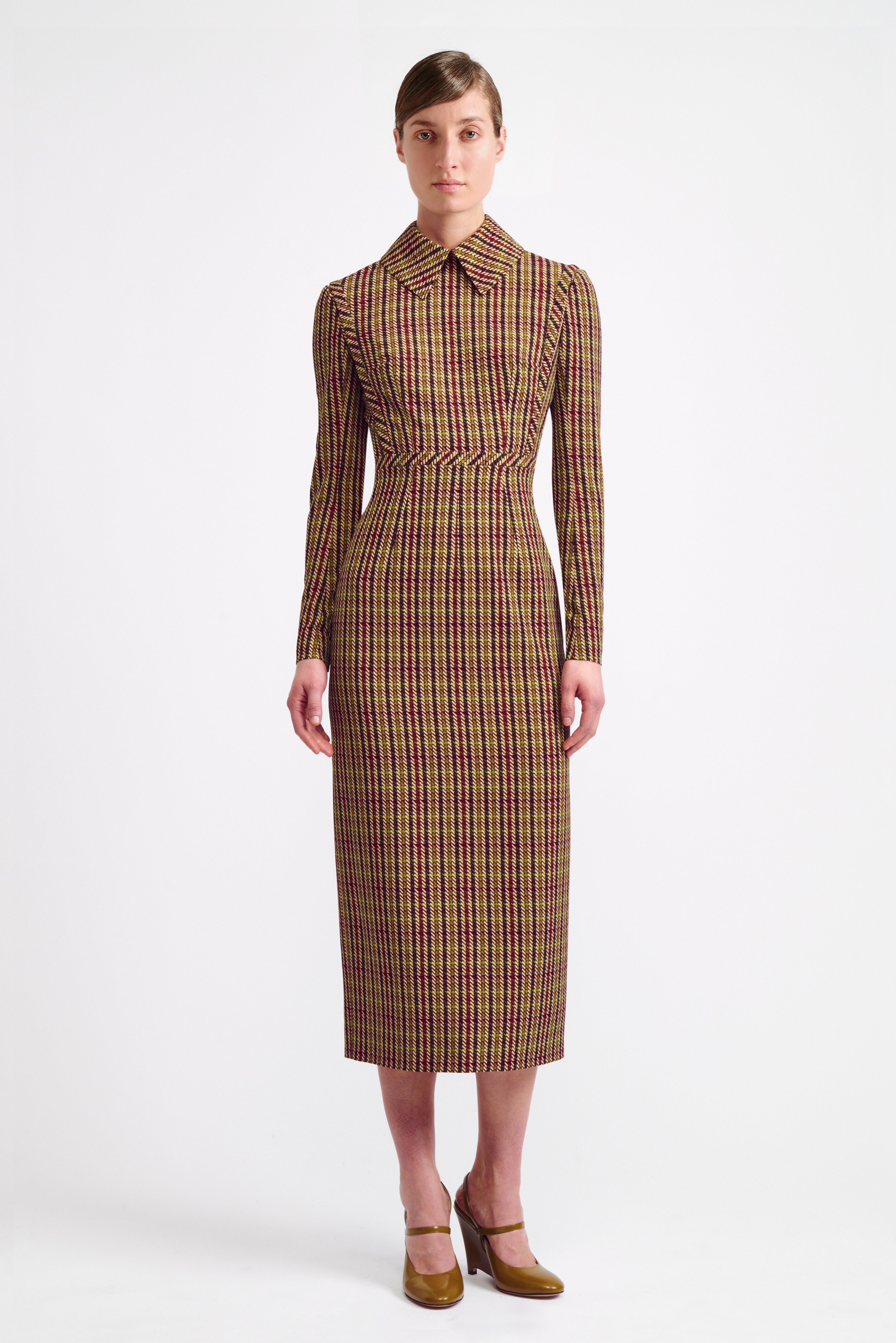 Miley Dress in Multi-Coloured Houndstooth Crepe Georgette | Emilia Wickstead