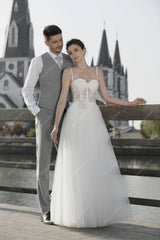 Modern Illusion Lace Corset Spaghetti Strap Floor-length Bridal Dress