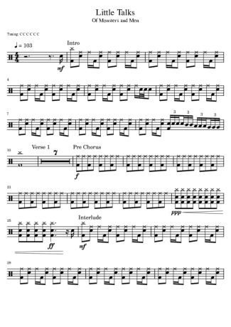 Little Talks - Of Monsters and Men - Full Drum Transcription / Drum Sheet Music - AriaMus.com