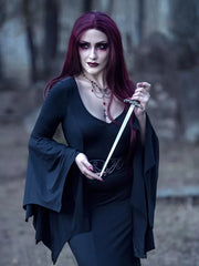 Scarlet Darkness Morticia Addams Gothic Bat Sleeve Maxi Bodycon Dress