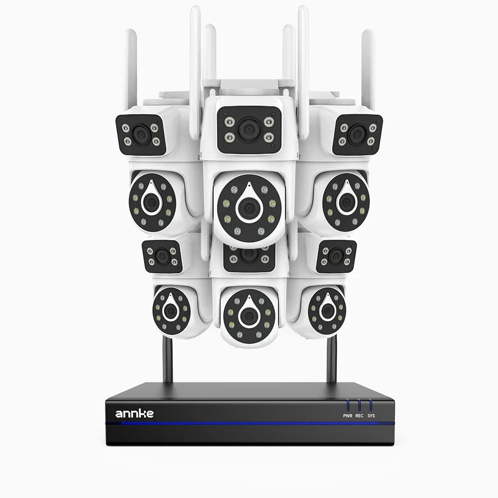 WCDS400 - Zestaw do Monitoringu Bezprzewodowych 6 Kamery 4Mpx z 8-Kanałowy Rejestratorem NVR, podwójne pasmo WiFi 2,4/5,8 GHz, obrót 350° i pochylenie 90°, podwójne oświetlenie nocne, detekcja ruchu, dwukierunkowy dźwięk, kompatybilny z Alexa