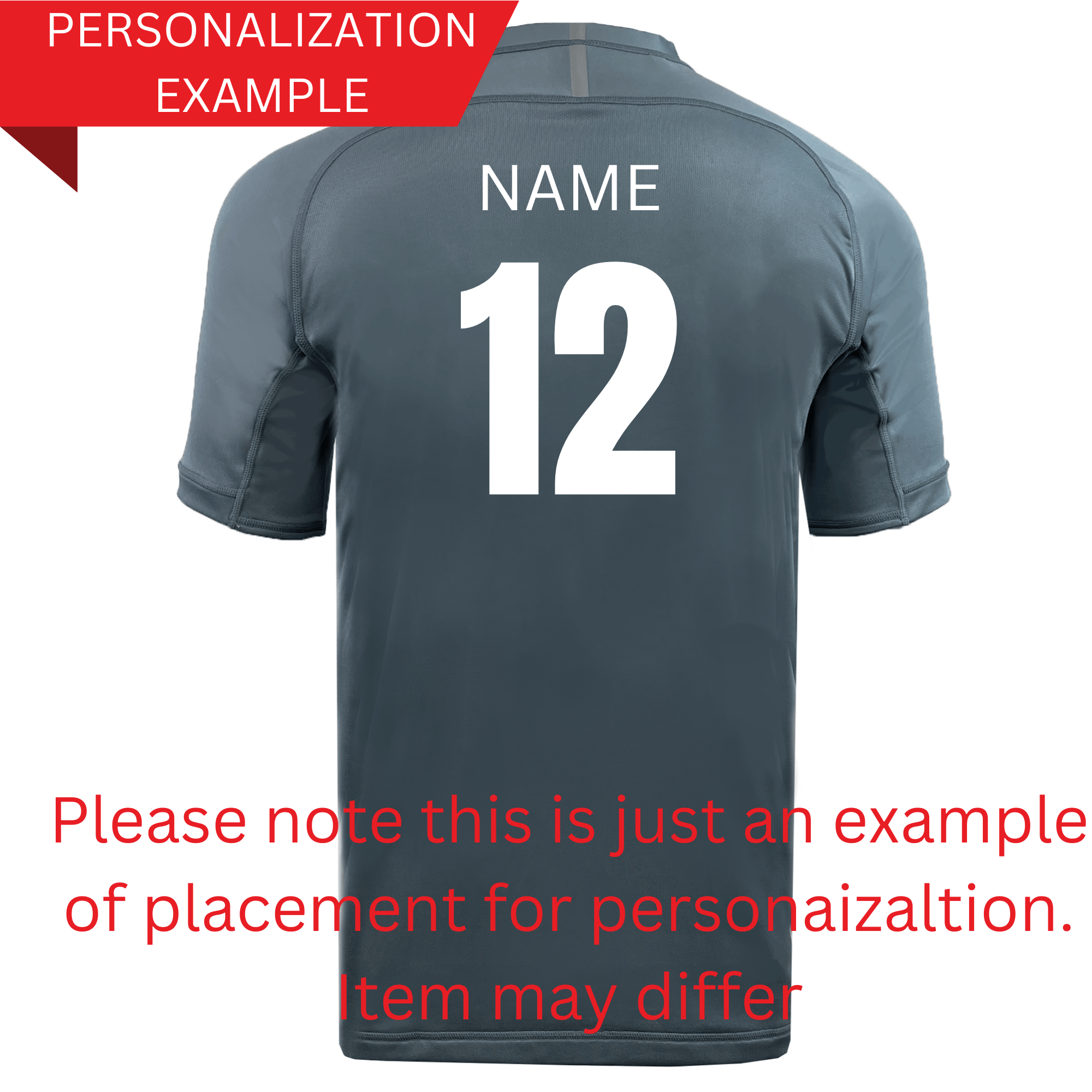 Back view of a gray Limited Edition Hurricanes Super Rugby 25/26 Retro Jersey by Classic Sportswear, featuring the number 12 and "NAME" printed; illustrates personalization placement.