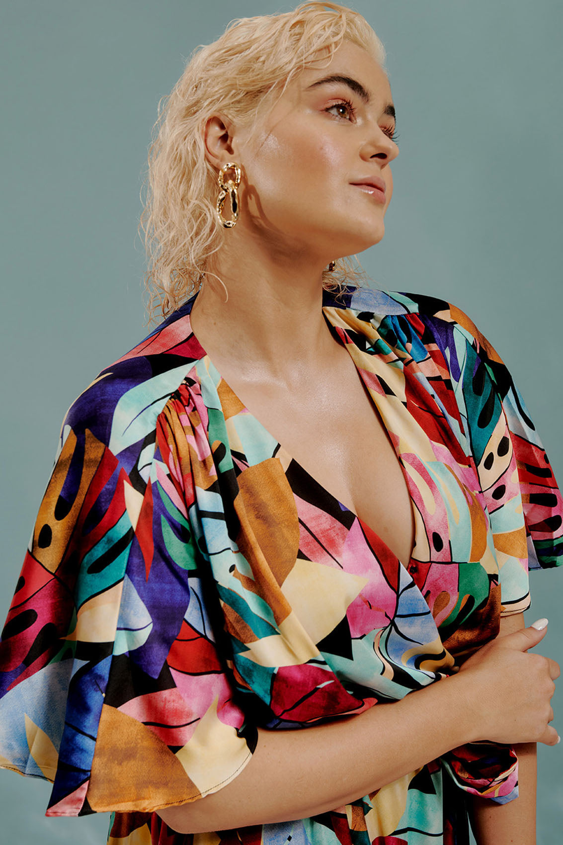 Fresco Batwing Maxi Dress - Rainbow Leaf Print