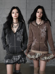NO ROMANCE Printed Vintage Y2K Hooded Loose Fit Long Sleeve Women Travel Dresses