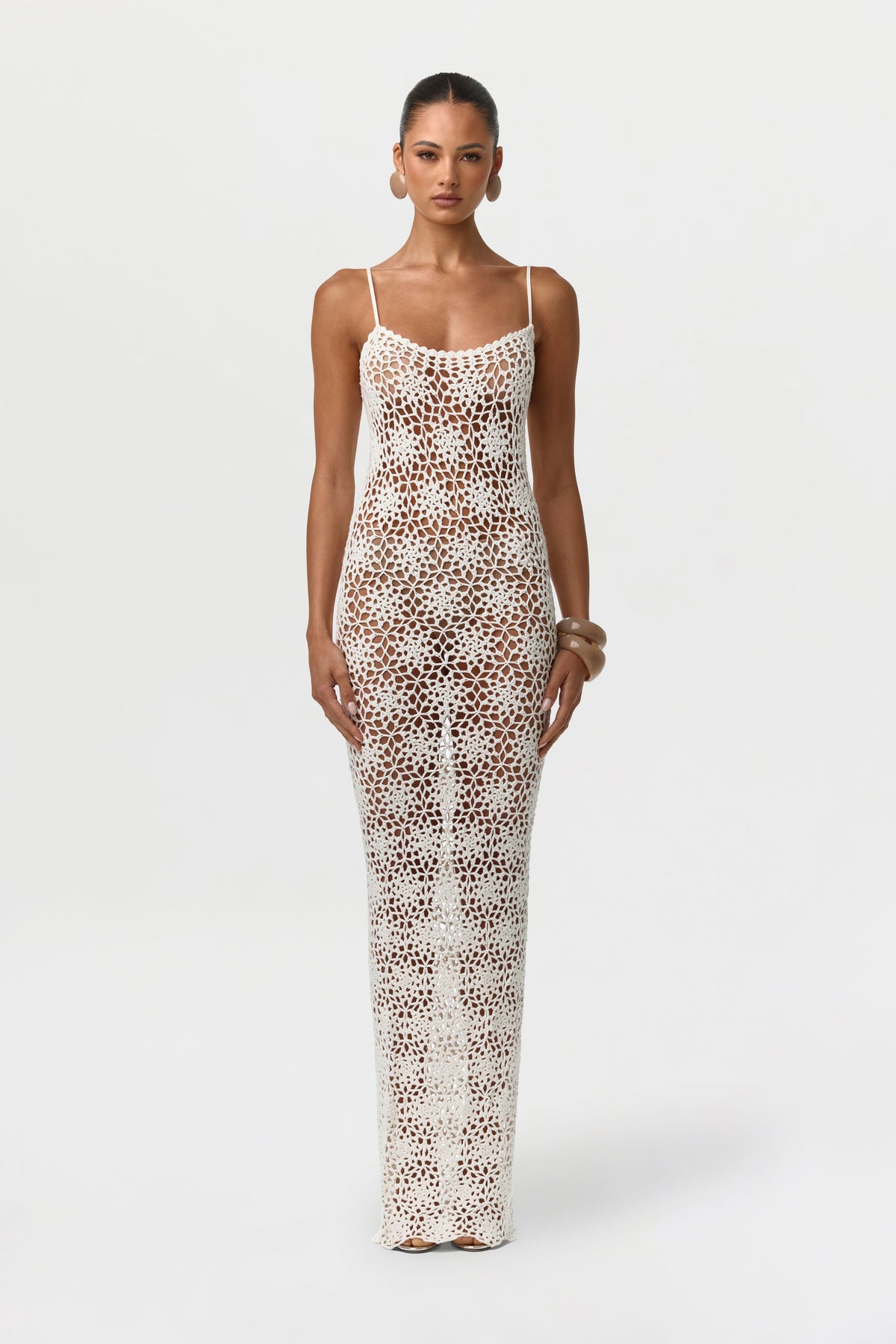 White Knit Crochet Maxi Dress