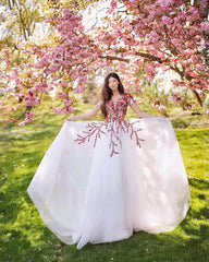 A-line Wedding Gown with Red Lace (#Nakia ) - Dream Dresses by P.M.N.