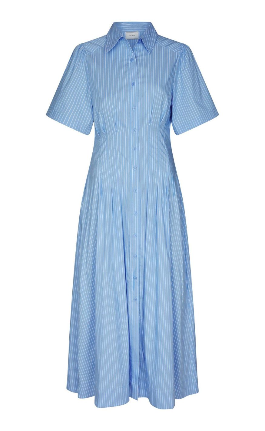 Neo Noir Kjole - Baia Stripe Poplin - Light Blue