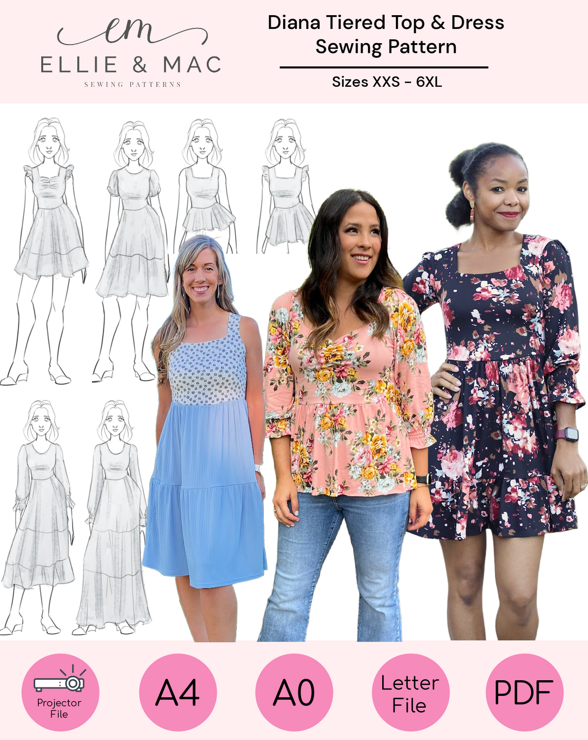 Diana Tiered Top & Dress Sewing Pattern