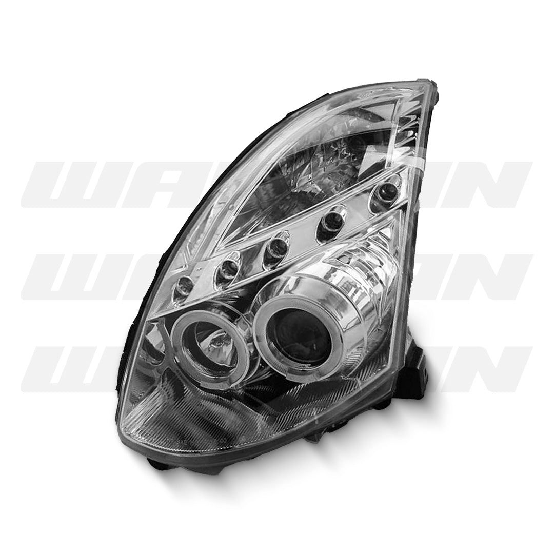 Nissan Skyline V35 350GT Coupe (2001 - 2006) Clear LED DRL Angel Eyes Projector Headlights LH + RH