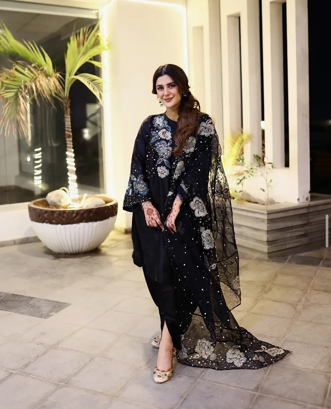 Nureh black raw silk dress