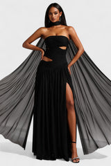 Nyra Draped Cut-Out Maxi Mesh Dress