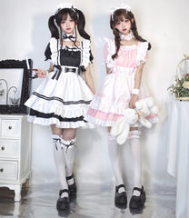 Plus Size Cosplay Monogatari Black & Pink Maid Costume Dress Set - Sugarplum Store