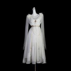 Divine - Elegant Greek Mythology Style Lolita JSK Irregular Hem White JSK Dress S dress(with matching chains)