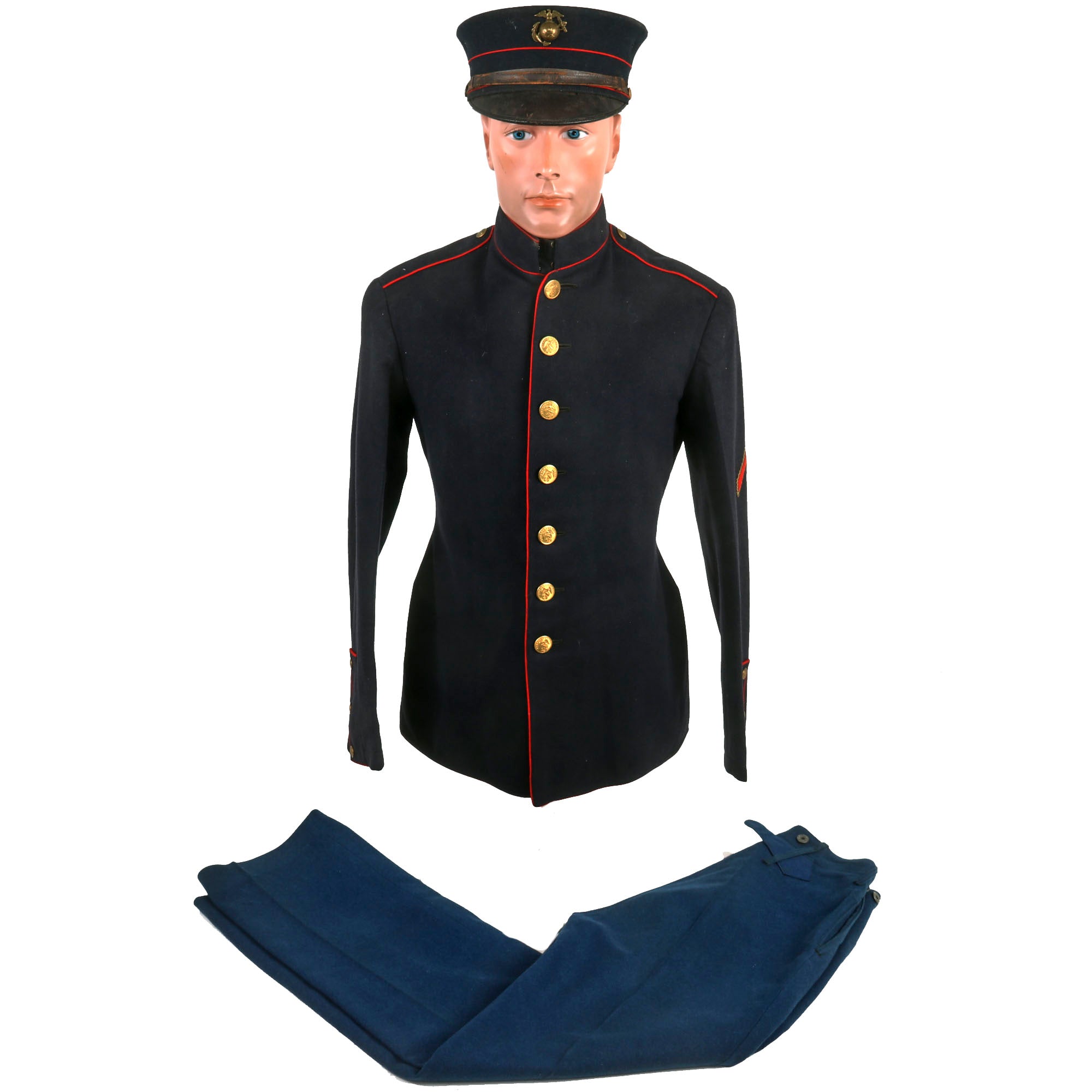 Original Identified WWI United States Marine Corps M1912 Dress Blue Uniform & Bell Crown Service Cap Original Items
