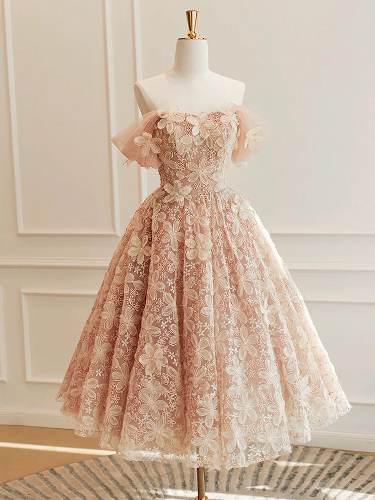 Off Shoulder Pink Lace Prom Dresses, Pink Lace Homecoming Dresses, Short Pink Formal Graduation Evening Dresses
