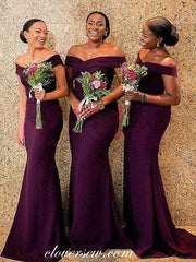 Off The Shoulder Dark Purple Mermaid Long Bridesmaid Dresses,CB0112
