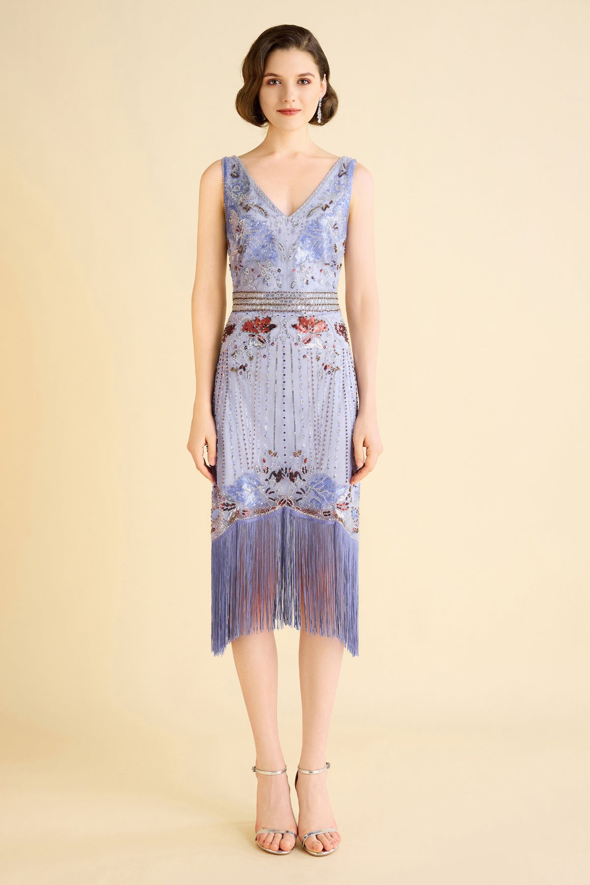 Opulent Floral Beaded Fringe Flapper Dress
