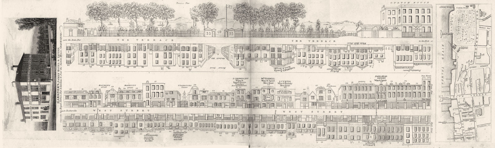 KENT. Gravesend. street plan; Gardner's hotel & Tavern,  map . DUGDALE 1845