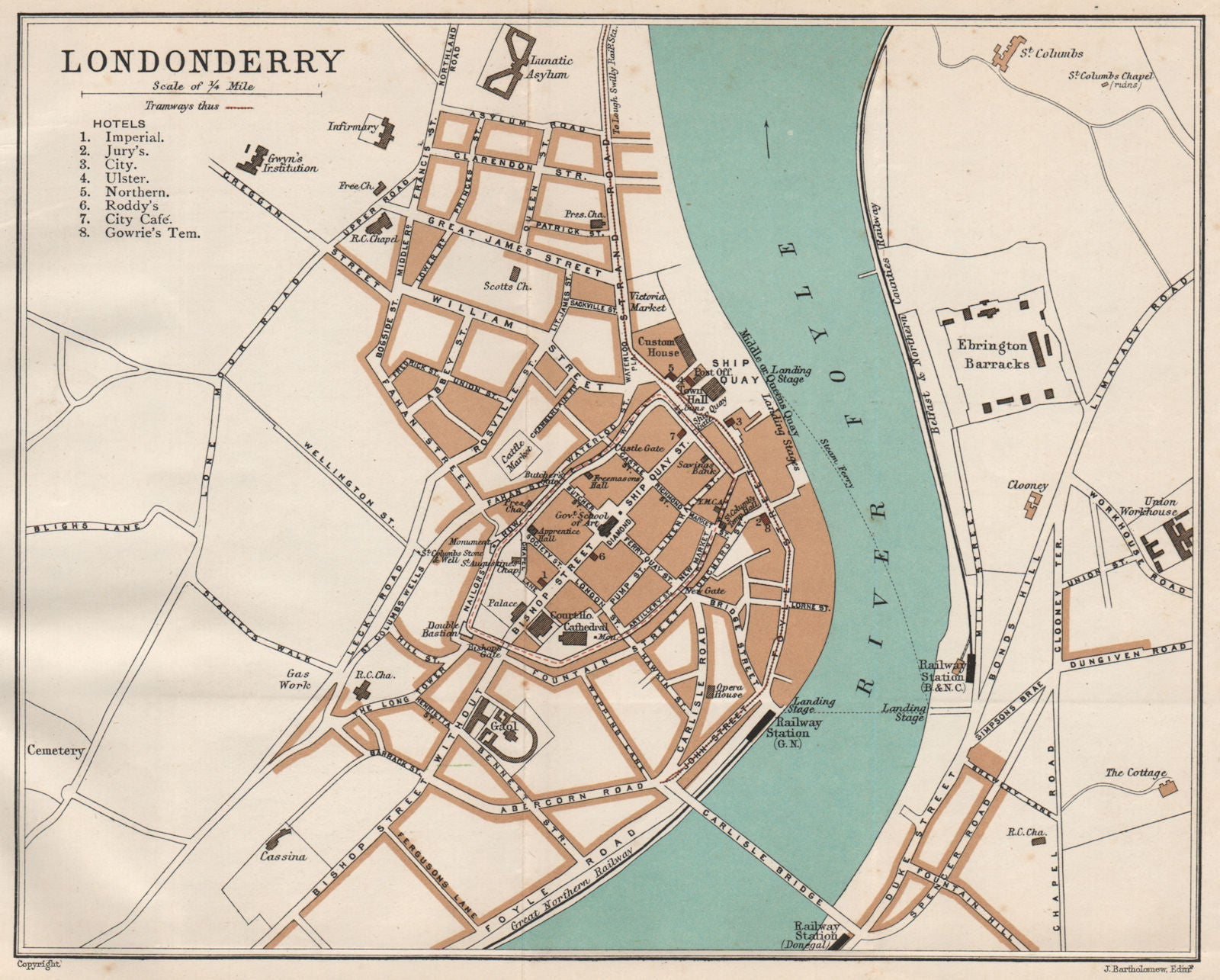 LONDONDERRY. Vintage town city plan. Ulster 1902 old antique map chart