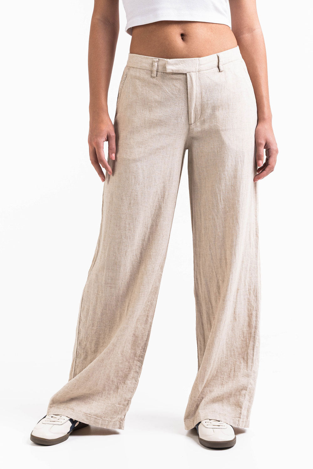 Thilde 02Mid Brede Hørbukser - Beige
