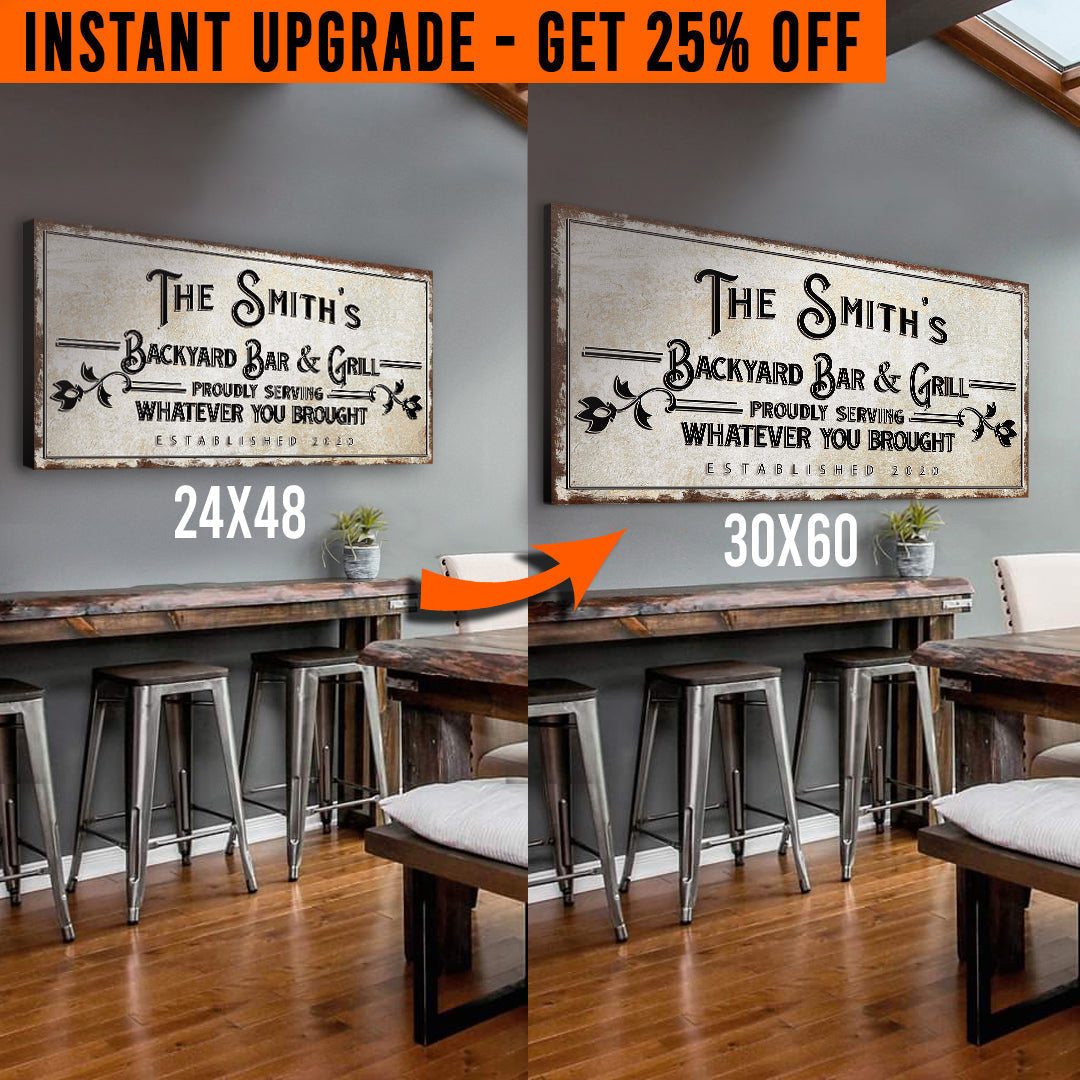 Upgrade Your 48x24 Inches 'Backyard Bar & Grill' Style 1 Canvas To 60x30 Inches on sale at MyriadMart