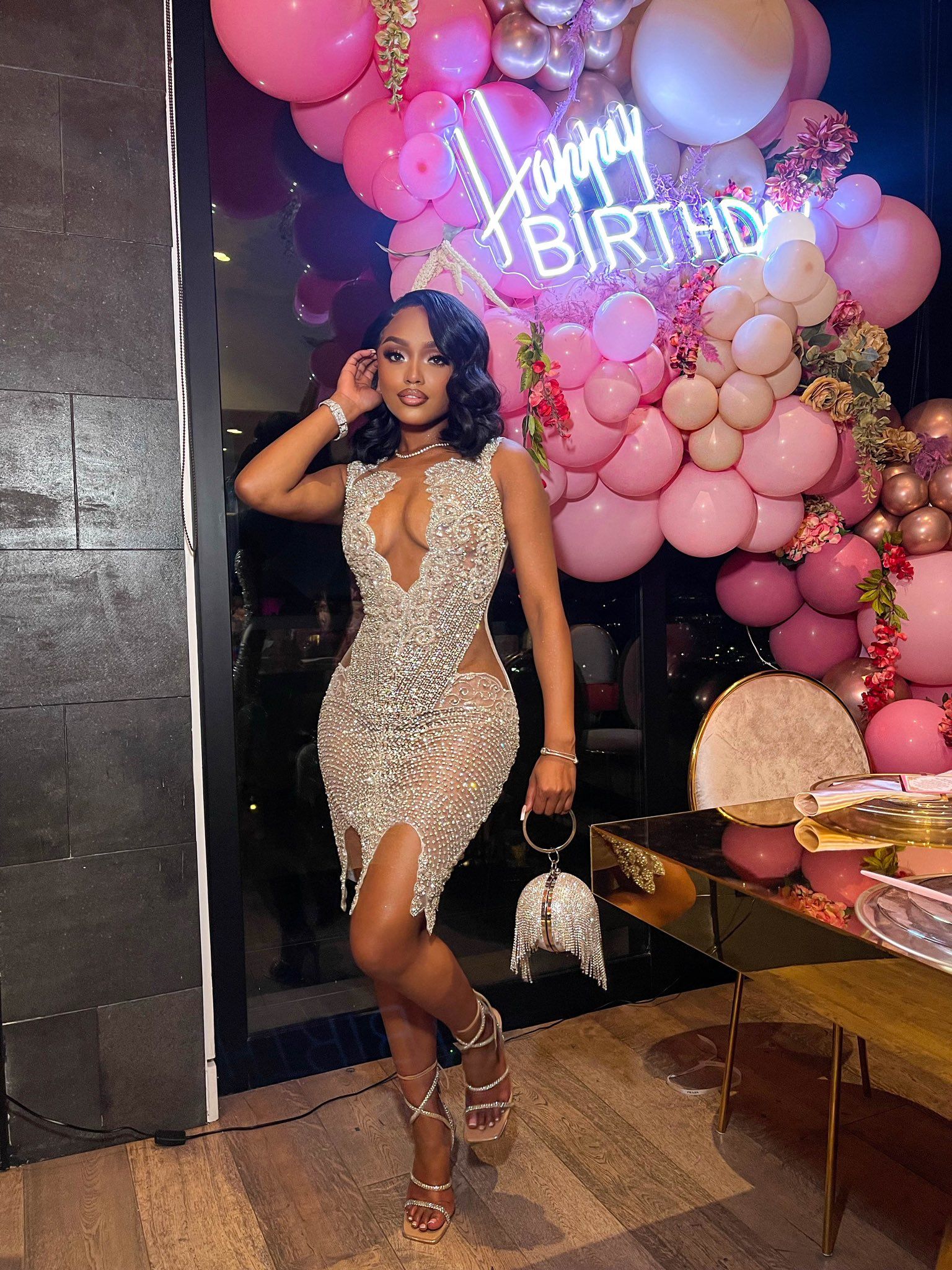 Fashion Sparkly Beaded 16th Birthday Outfit Bodycon Hoco Dress DS14015