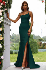 Royal Blue One-Shoulder Side Slit Mermaid Long Evening Gown