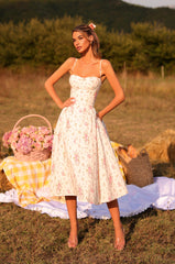 Off-White Pink floral corset midi dress with spaghetti straps
