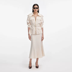 Self Portrait 064 Twill Midi Dress in Cream