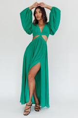Jessalynn Cut-Out Long Sleeve Maxi Dress Green by Selfie Leslie