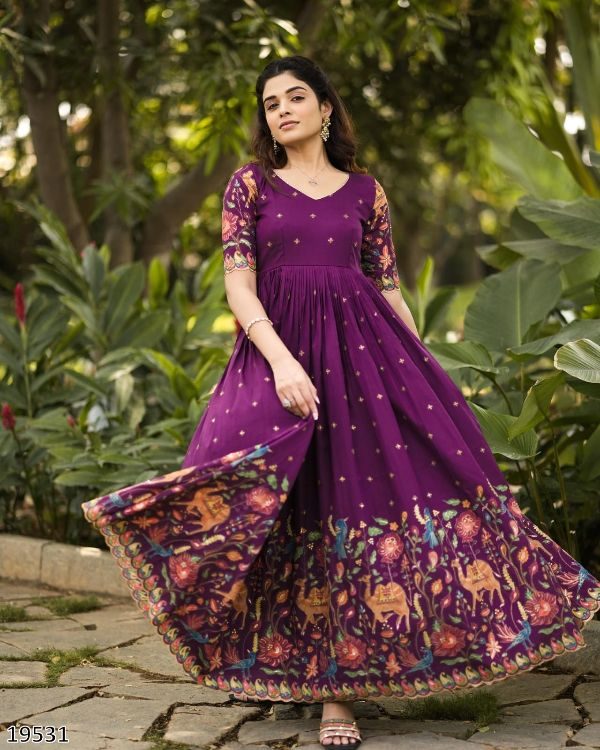 PURE CHINON KALAMKARI ANARKALI GOWN KURTI – COLORFUL DESIGN