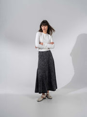 Paneled Flare Skirt 35"-Black Wash