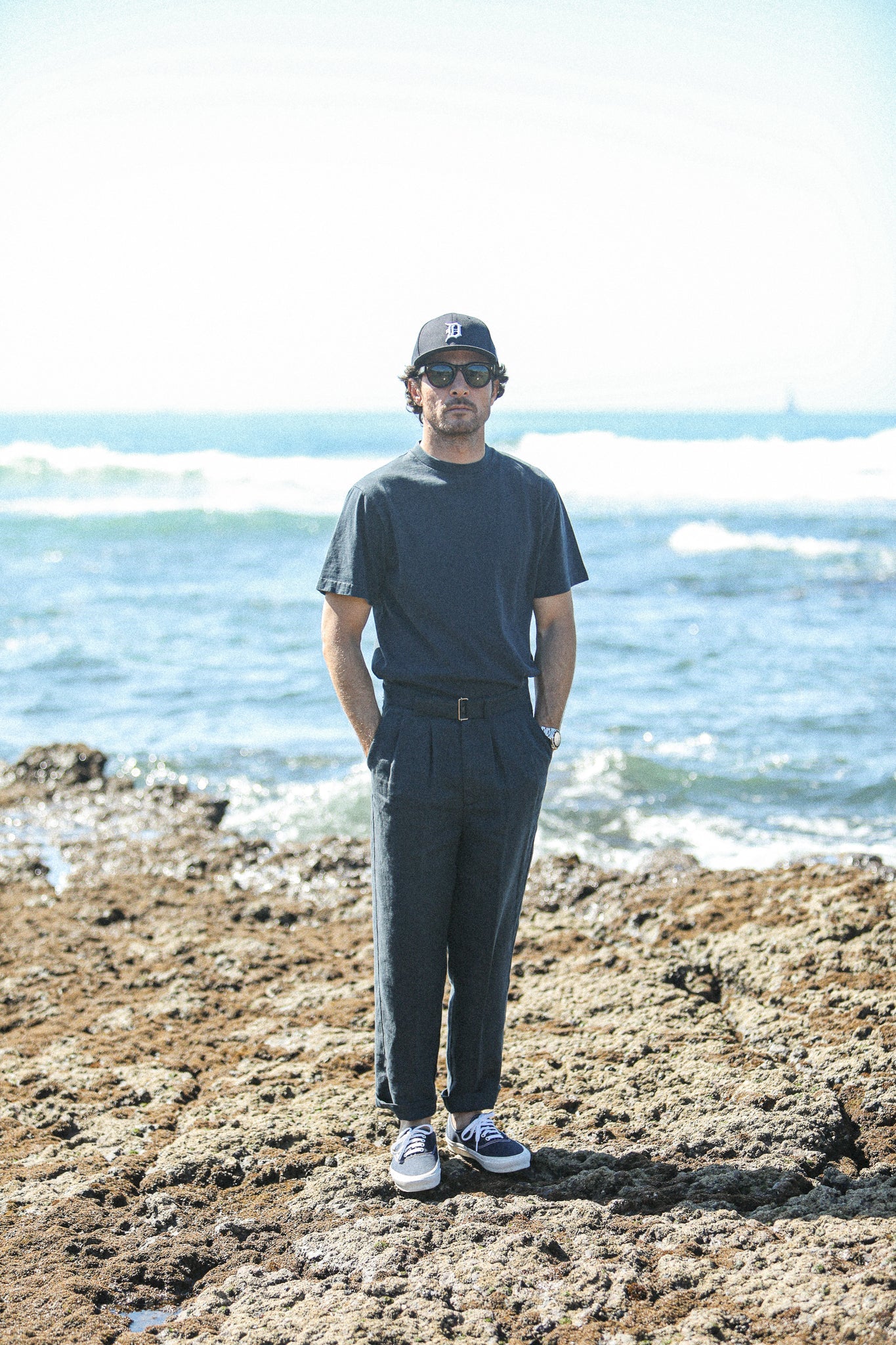 Chino Militaire Double Pince Lin Navy - Comfort Fit