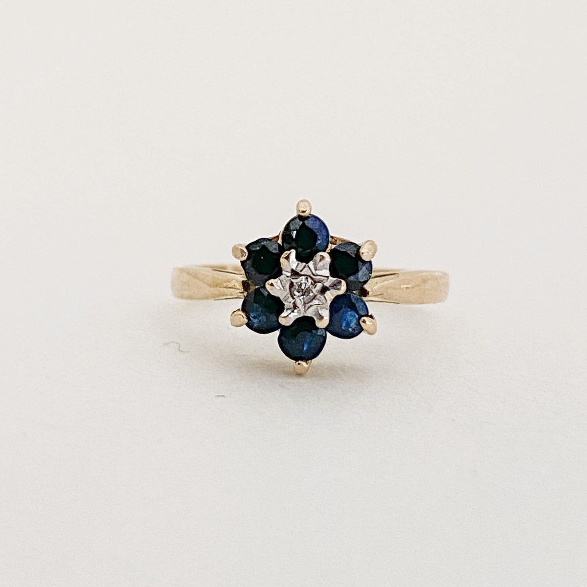 Vintage Sapphire & Diamond Flower Ring