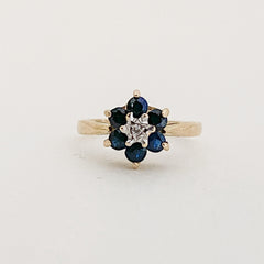 Vintage Sapphire & Diamond Flower Ring