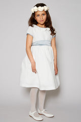 Flower Girl Ivory Dress with Blue Silk Sash (6mths-10yrs) DRESSES from Pepa London