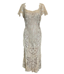 1920s Ecru  Irish Crochet Hand Embroidered Dress FRONT 1 of 8