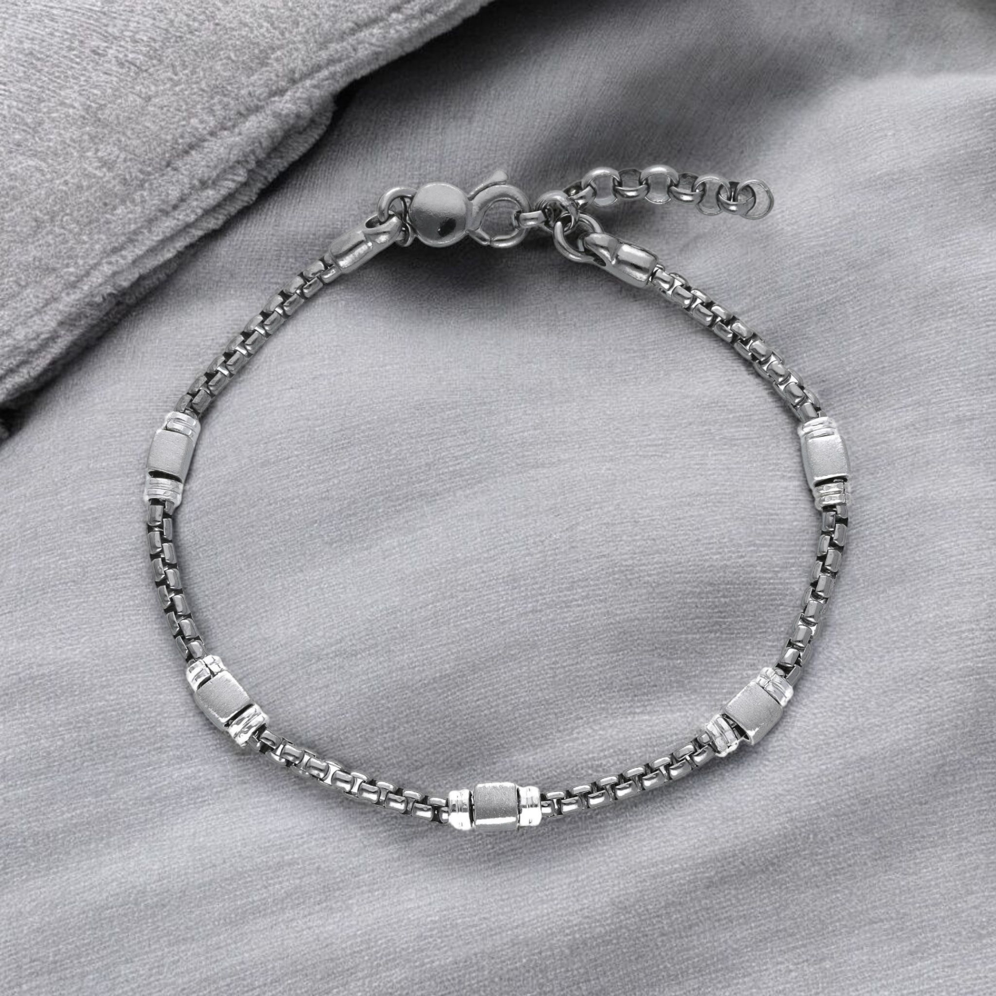 Bracciale Bracciale in Argento 925 Maglia Geometrica Brunita con Intercalari Satinati - Gioielli Pavan