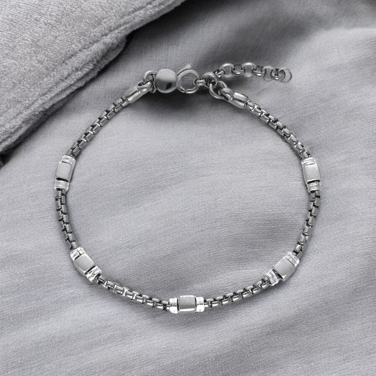 Bracciale Bracciale in Argento 925 Maglia Geometrica Brunita con Intercalari Satinati - Gioielli Pavan