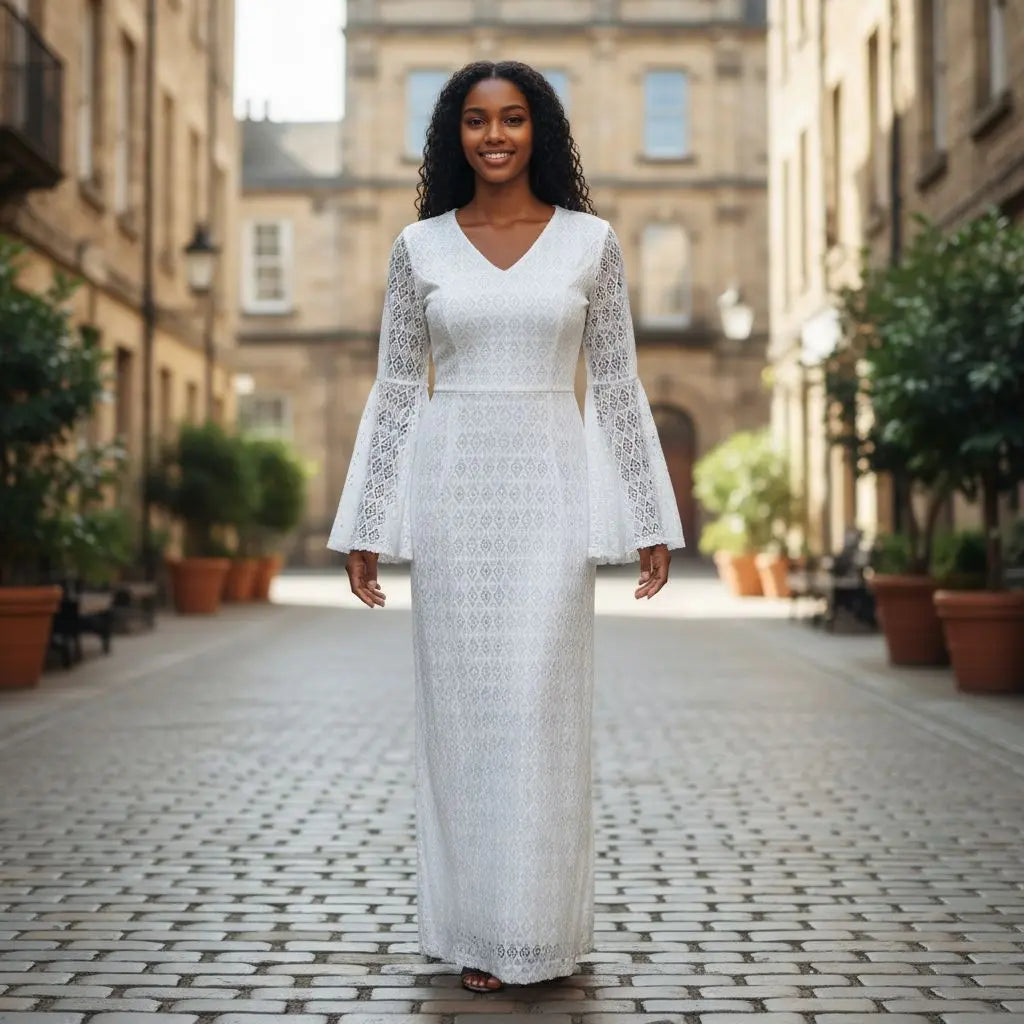 Nayola All White African Lace Dress DPWHDRS1| Dupsie’s African Fashion - Dupsie's African Fashion