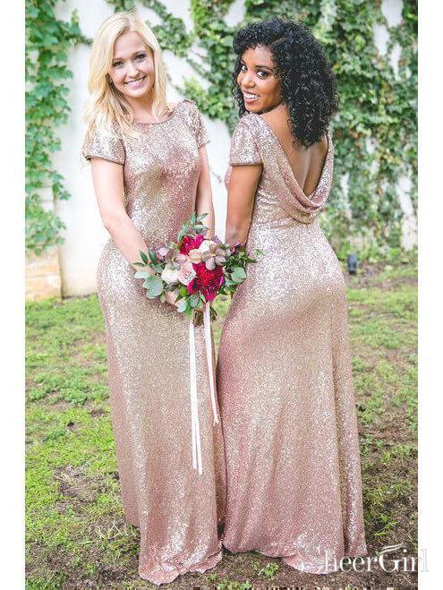Plus Size Gold Mermaid Bridesmaid Dresses Short Sleeves Mother of the Bride Dress APD1547-SheerGirl