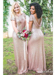Plus Size Gold Mermaid Bridesmaid Dresses Short Sleeves Mother of the Bride Dress APD1547-SheerGirl