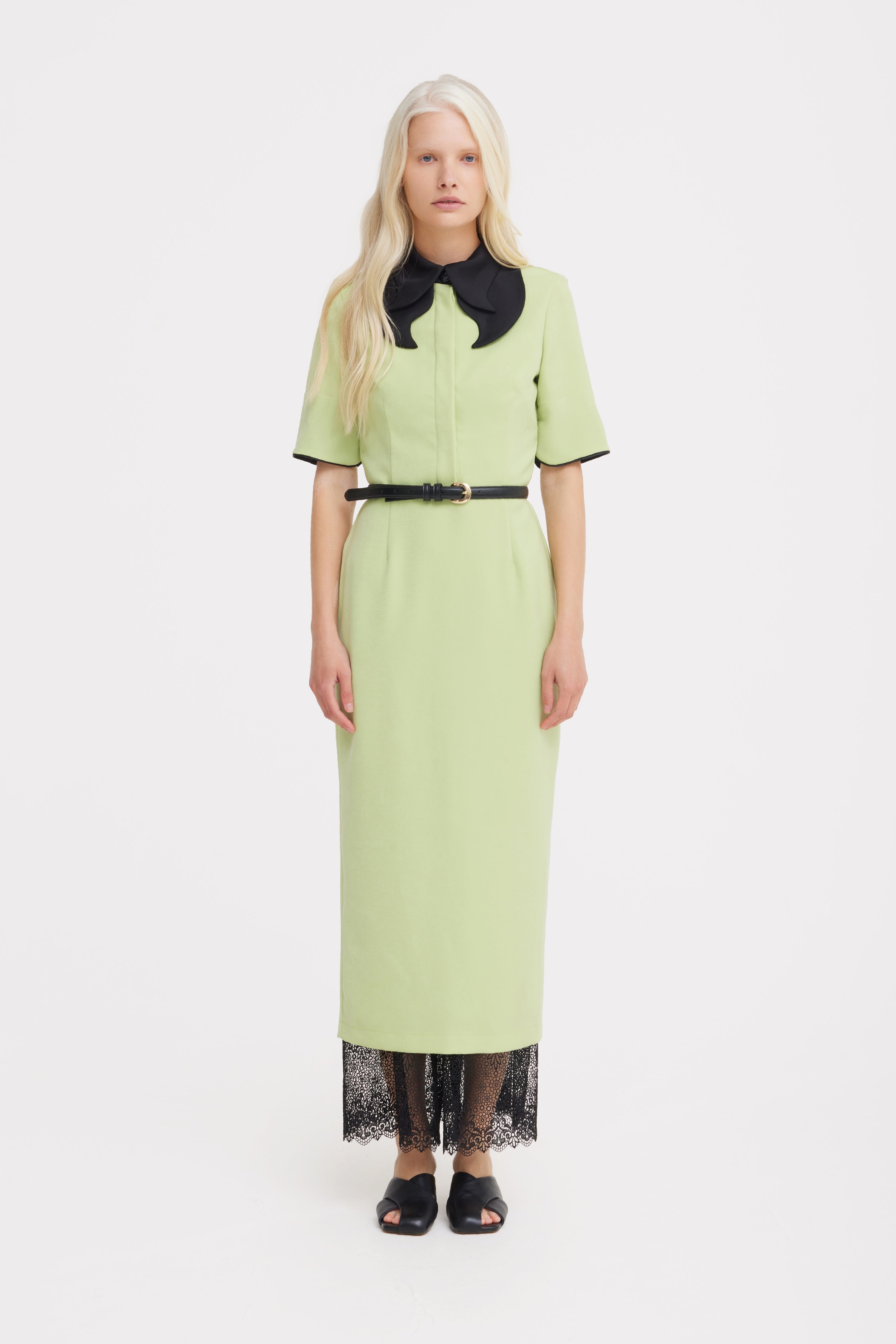 Polished Fitted Midi Short Sleeve Dress - Light Lime Green