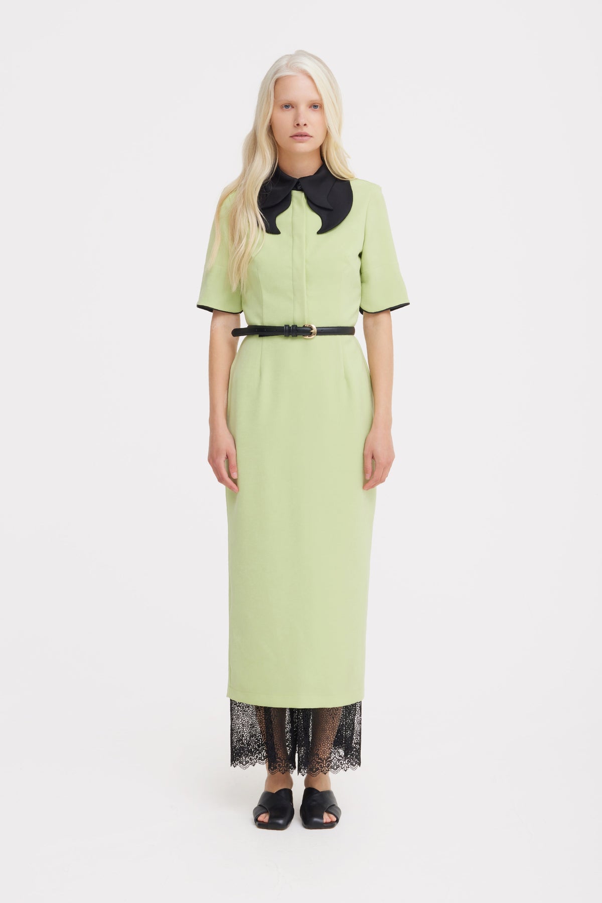 Polished Fitted Midi Short Sleeve Dress - Light Lime Green
