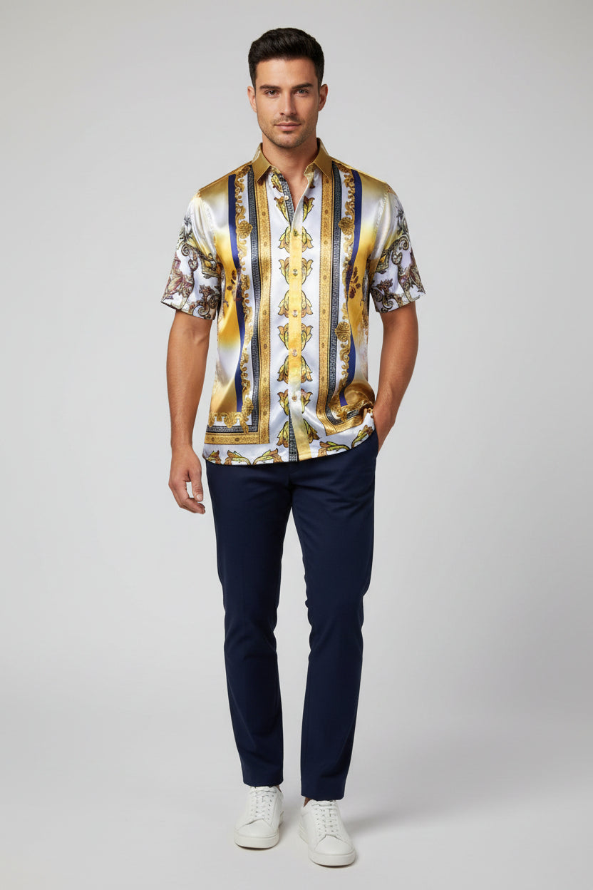 Prestige PR-626 MAIZE Men’s Luxury Print Button-Up Shirt