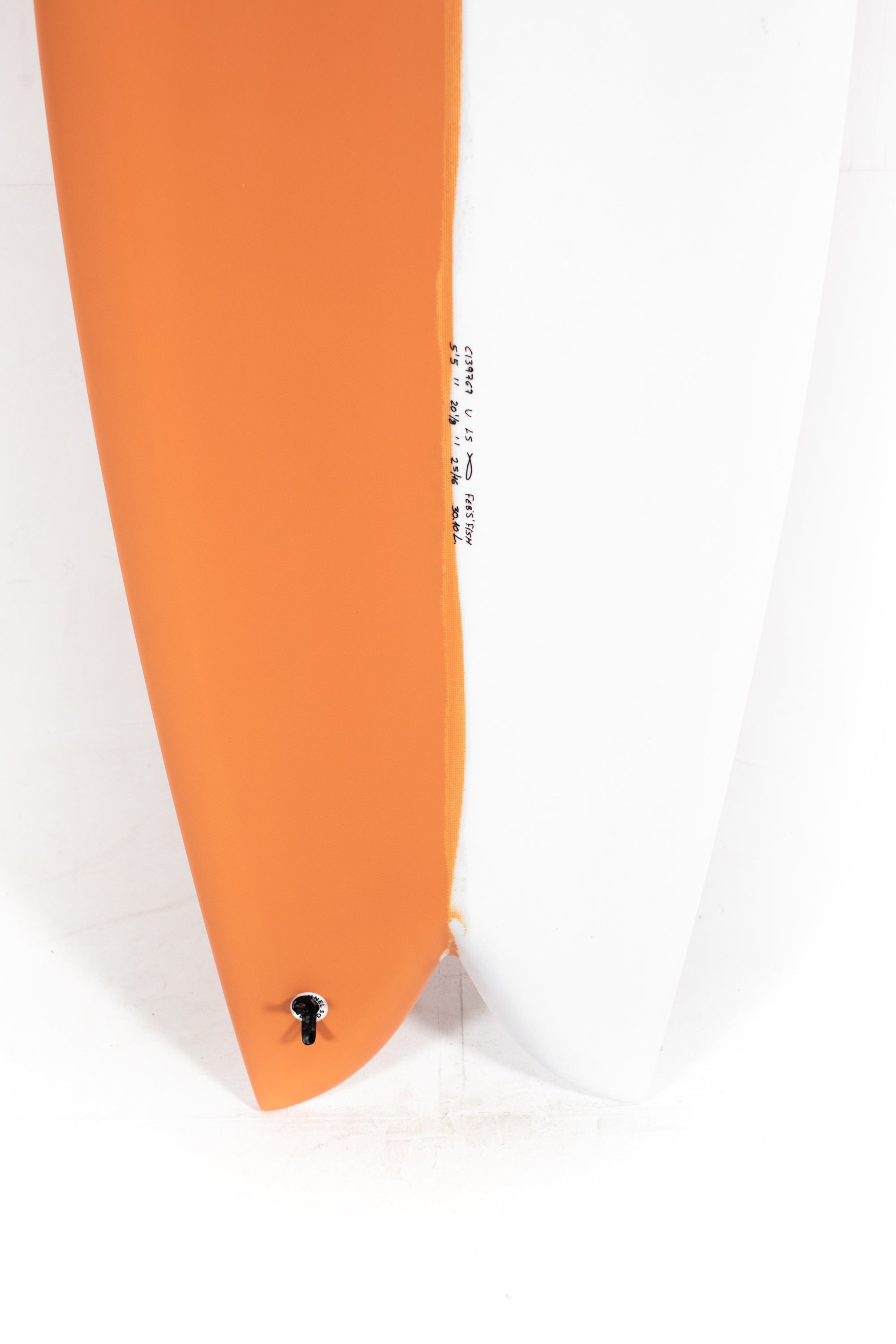 Orange and white Channel Islands Surfboard Feb's Fish size 5'5" at Pukas Surf Shop - 4