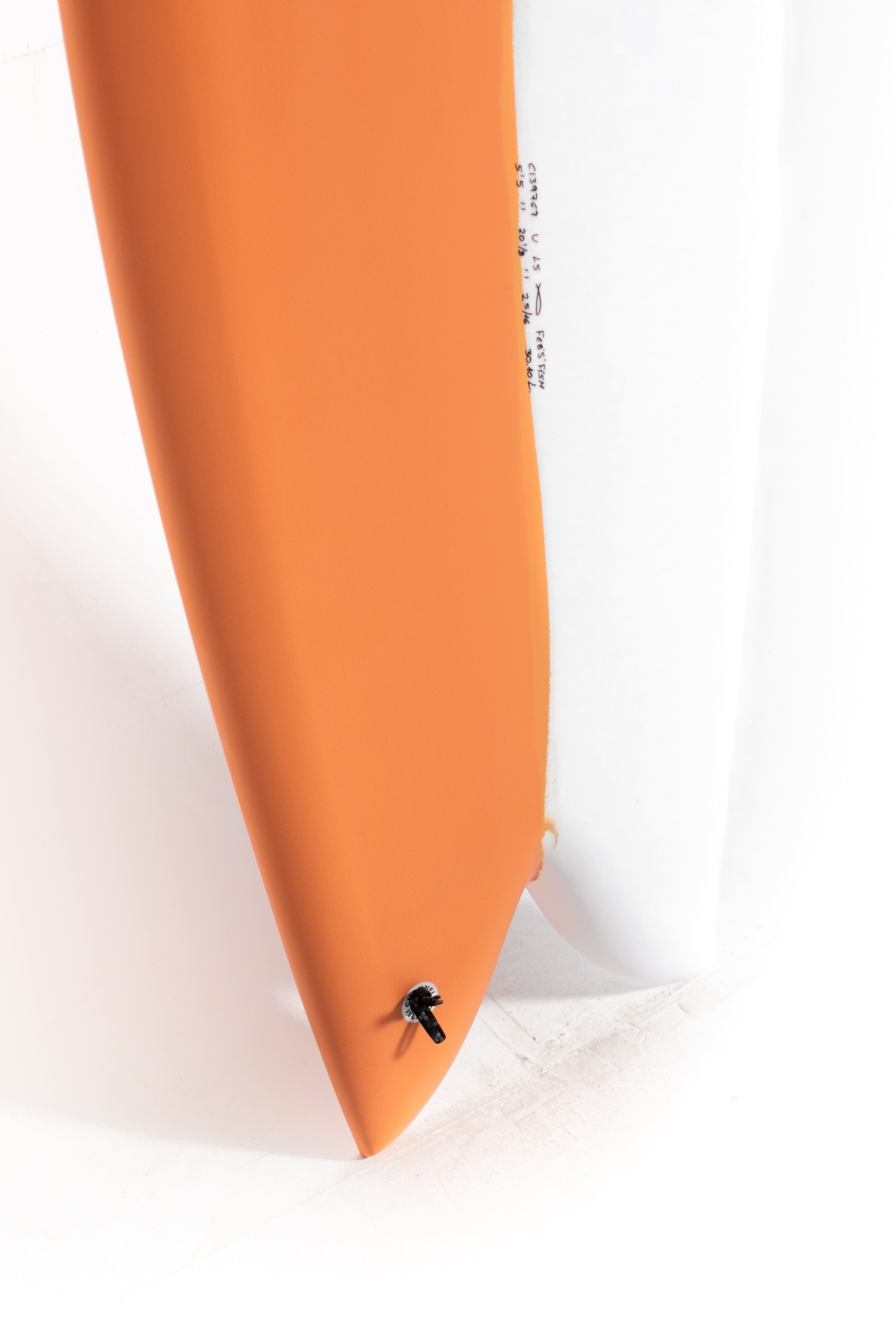 Orange and white Channel Islands Surfboard Feb's Fish size 5'5" at Pukas Surf Shop - 7