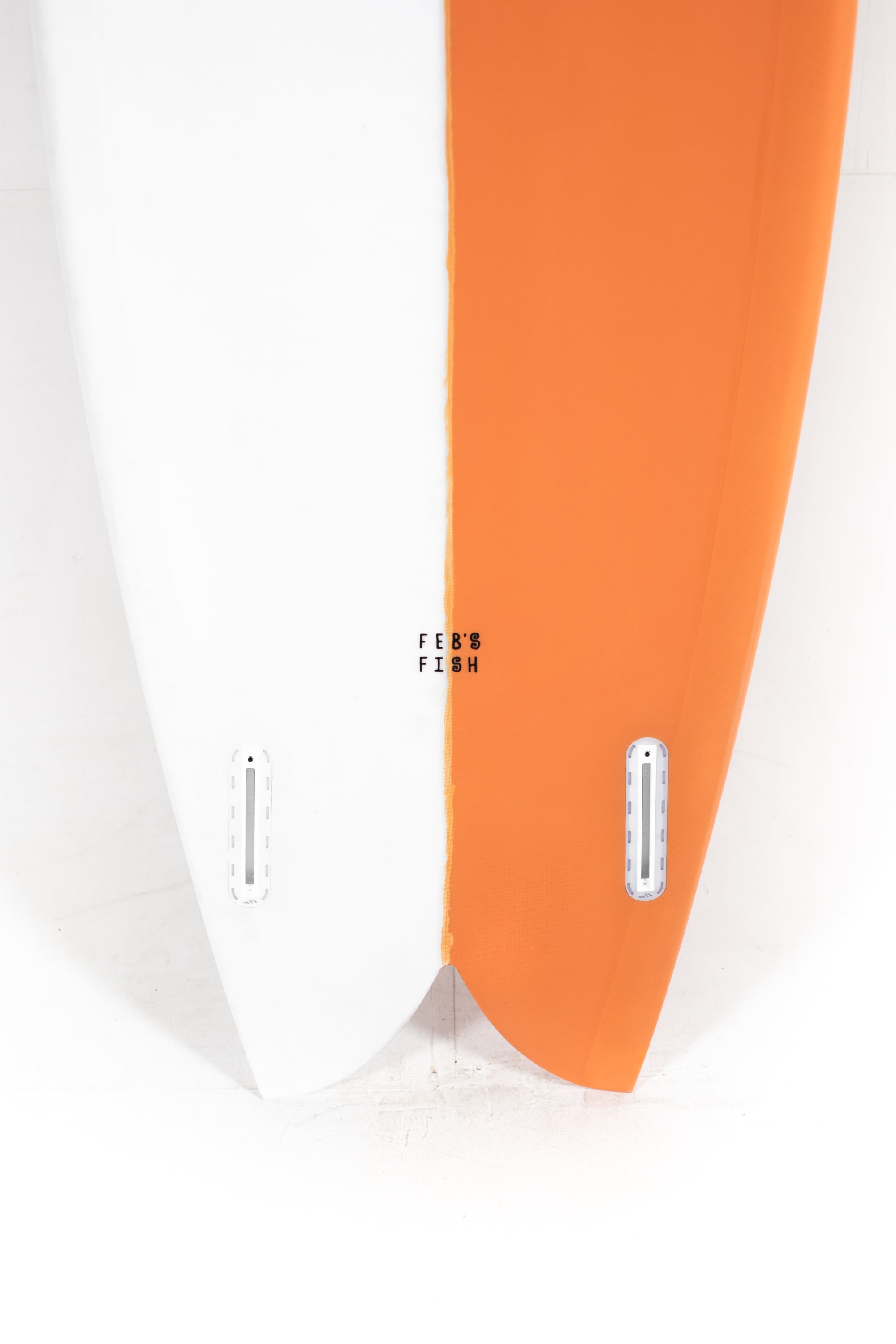 Orange and white Channel Islands Surfboard Feb's Fish size 5'5" at Pukas Surf Shop - 8