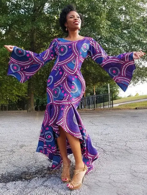 Purple African Print High Low Dress - DP3847D